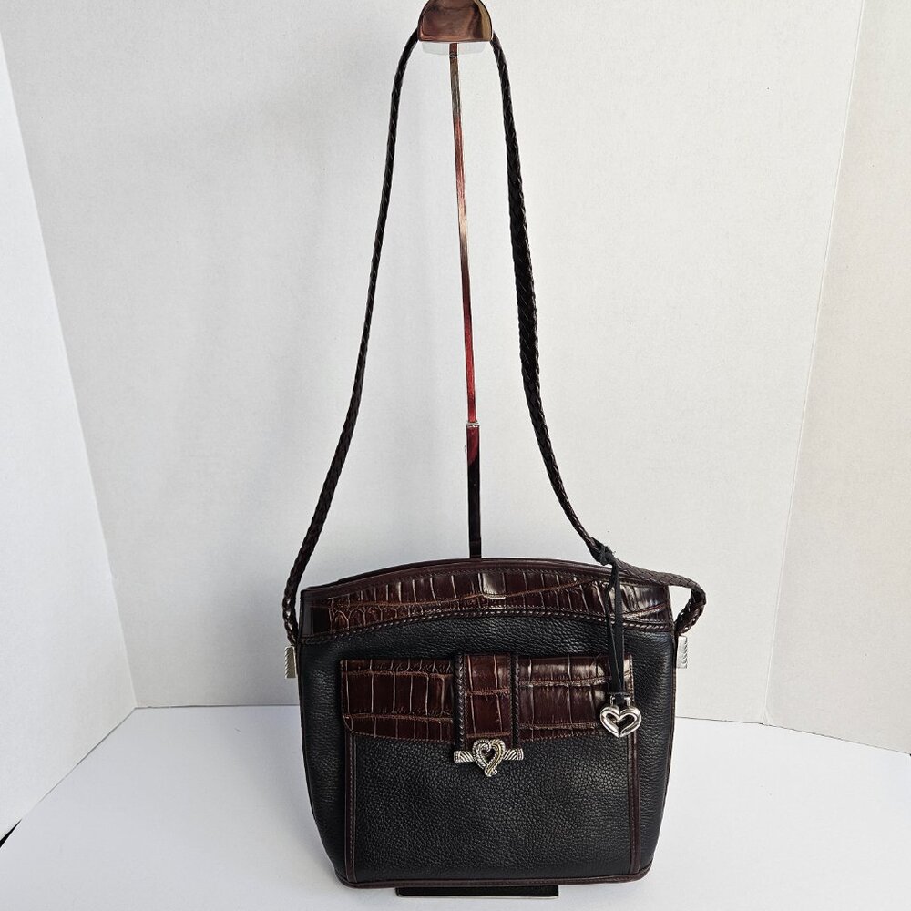 Brighton Blk & Brwn Croc-Embossed Vtg Classic Shoulder Bag – Heart Hardware
